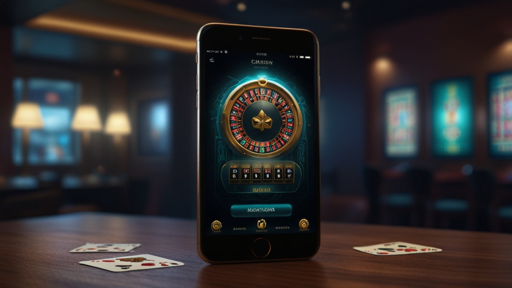 Smartphone mit sicherem Login in dunkler Casino-Atmosphäre